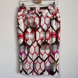 Escada Skirt Pencil Lined Designer Knee‎ Length Abstract 14" Waist Size 6/8 Work